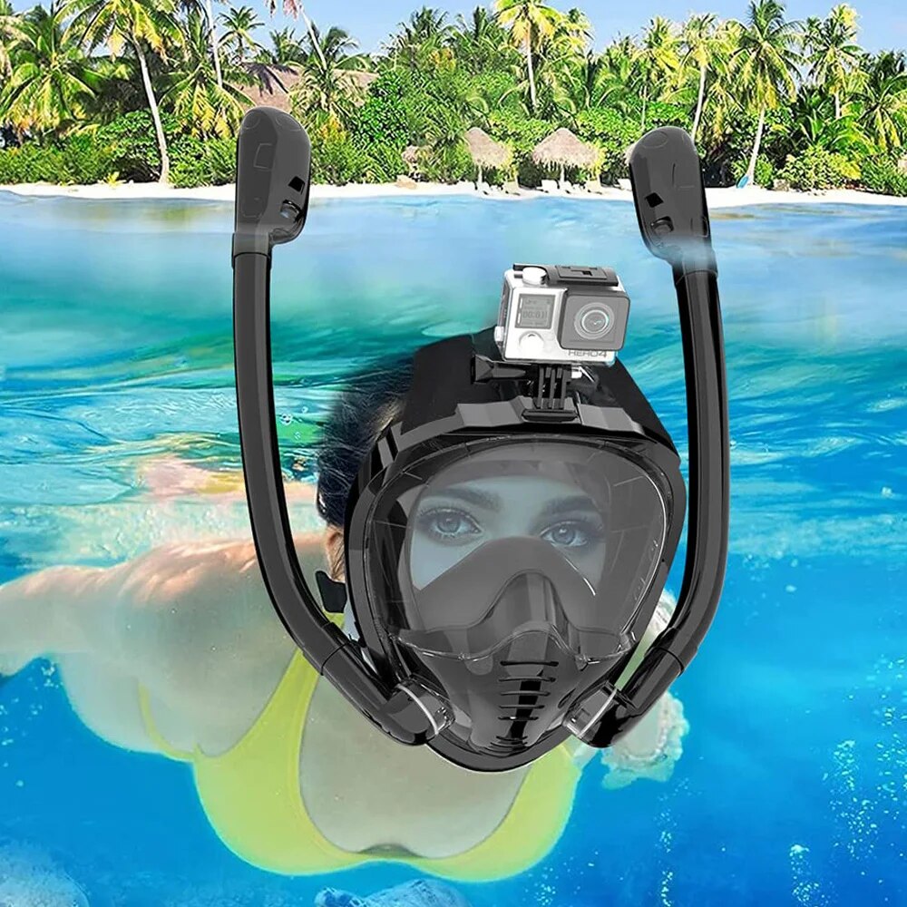 Freediving Mask Set - Vollgesichts-Schnorchelmaske 180 ° Panoramablick, Silikon-Schnorchel-, Tauch-