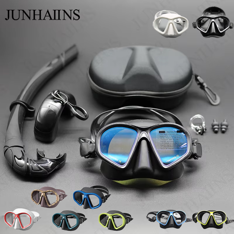 Freediving Mask Set - JUNHAIINS NEUE Tauchmaske aus gehärtetem Glas,
