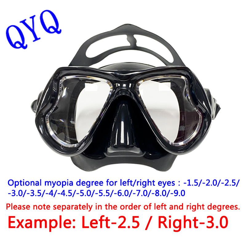 Freediving Mask Set - Myopie-Tauchmasken, Schnorchelset, kurzsichtige Schwimmbrille, kurzsichtige Kurzsichtigkeit